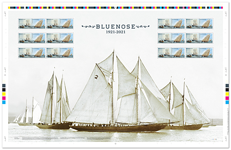 Planche non coupée de 24 timbres - Bluenose, 1921-2021