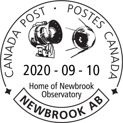 Télescope, satellite et devise locale Home of Newbrook Observatory, avec la date 10 septembre 2020.