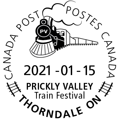 Train à vapeur classique et titre Prickly Valley Train Festival, avec la date 15 janvier 2021.