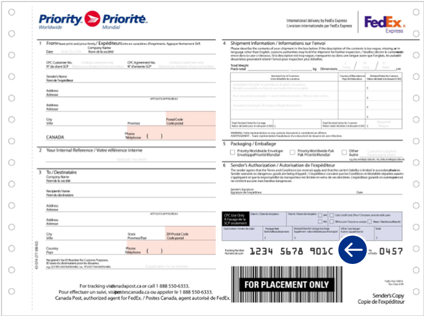 An example of a Priority Worldwide customer receipt.