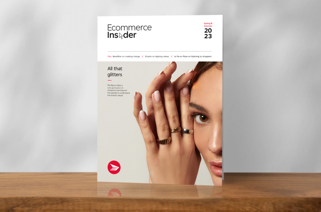 The cover of the spring/summer issue of Ecommerce Insider magazine features a woman holding her hands by her face wearing three rings.