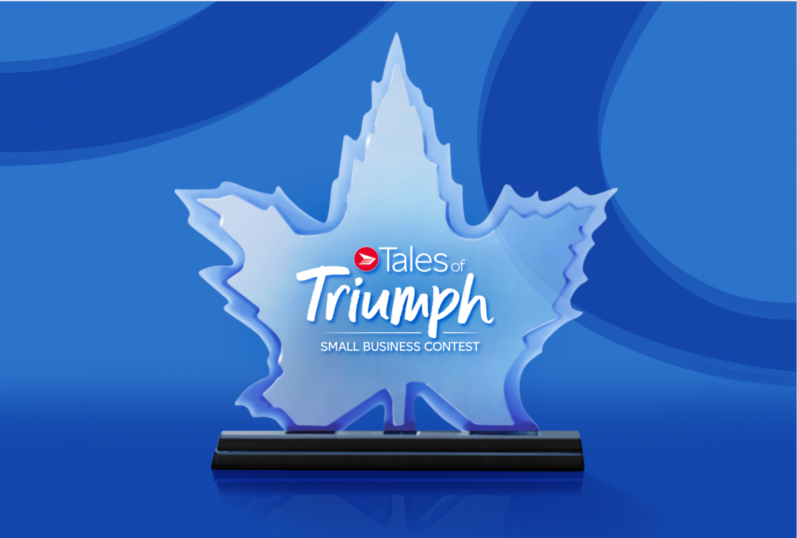A Tales of Triumph Contest award shaped like a maple leaf.