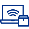 Wireless connection icon showing a laptop and smartphone with signal waves between devices.