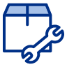 Package icon with a wrench overlay, representing shipping, package maintenance, or logistics support services.