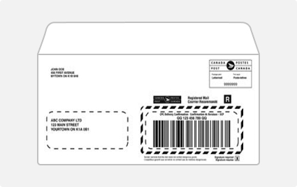 Example of a Registered Mail custom print barcode on a double window envelope.