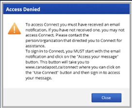 Connect &ldquo;Access Denied&rdquo; error message.