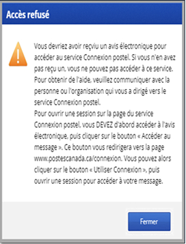 Message d'erreur &laquo; Acc&egrave;s refus&eacute; &raquo; de Connexion.