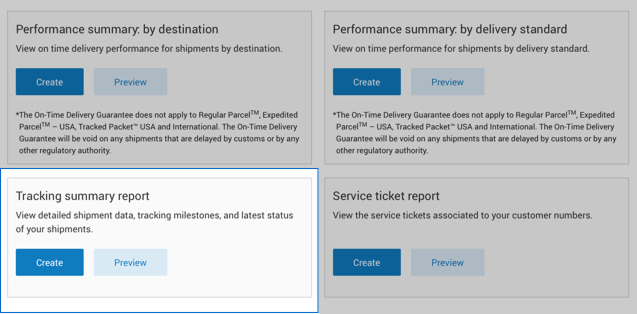 Intelligence 360 &ldquo;Create new report&rdquo; menu with &ldquo;Tracking summary report&rdquo; option highlighted.