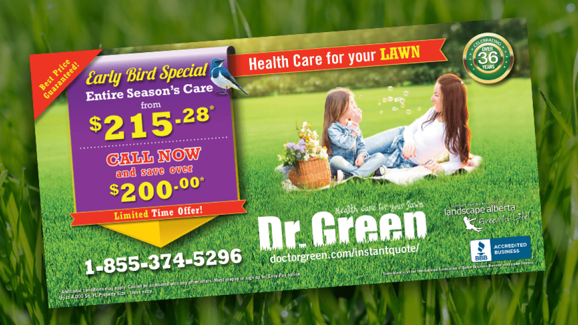 Dr. Green lawn services Neighbourhood Mail flyer with limited time sales offer.