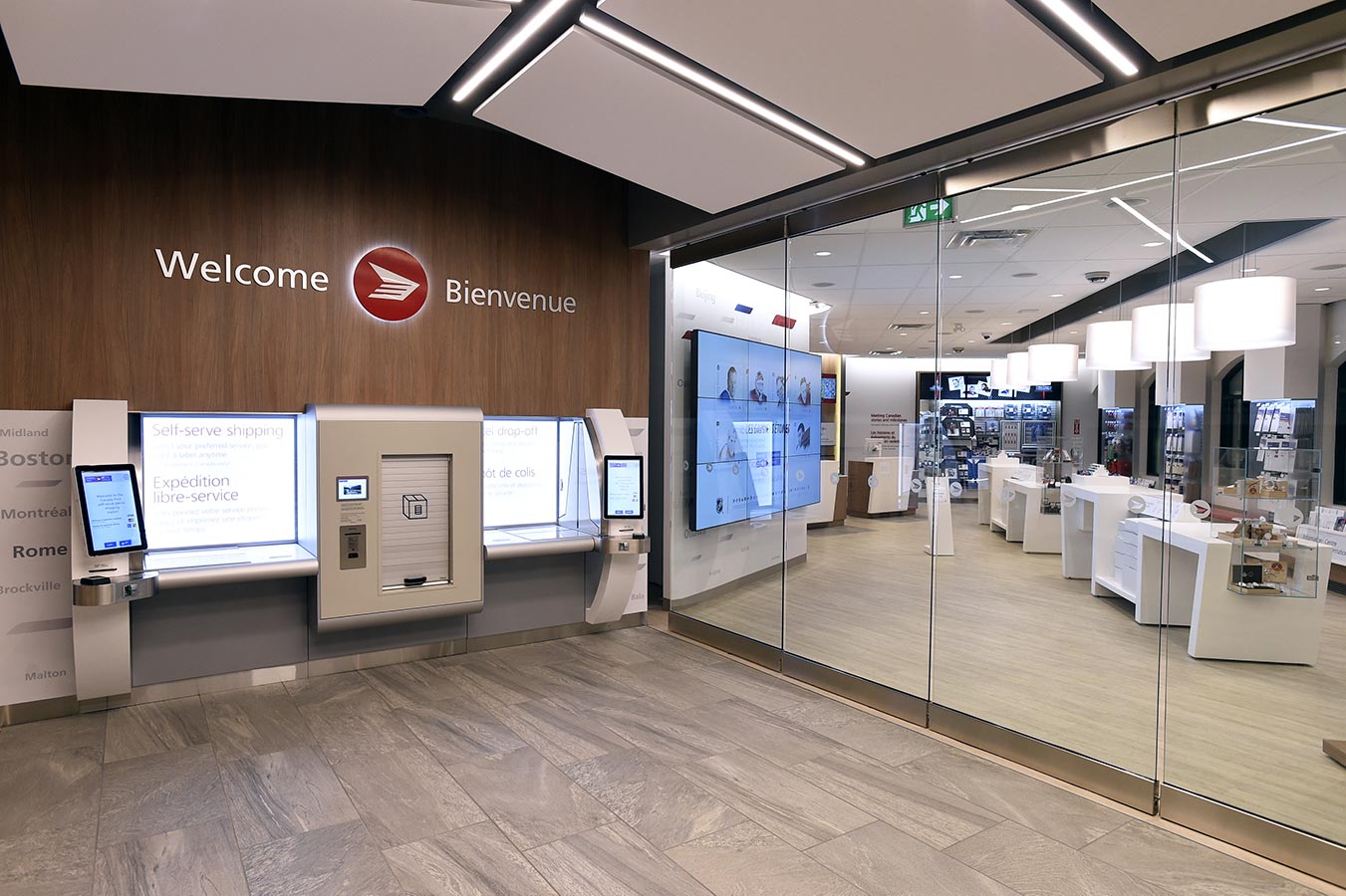 Interior view of a Canada Post Drive-thru Parcel Centre