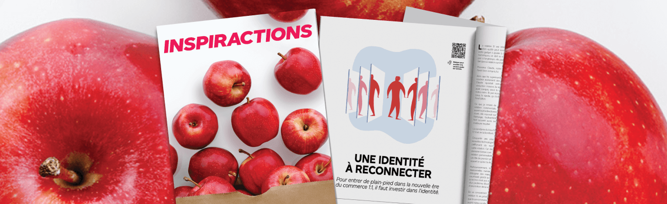 La couverture de l’édition L’IDENTITÉ du magazine INSPIRACTIONS et une page du numéro donnant sur l’article « Une identité à reconnecter ».