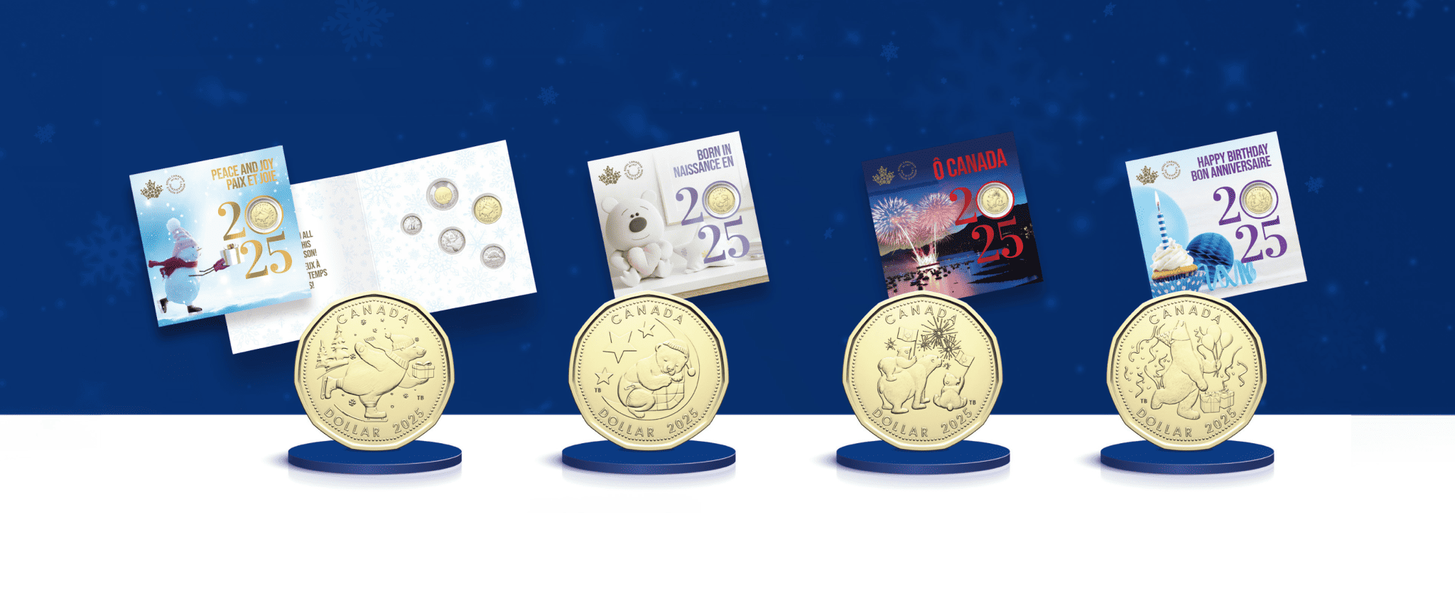 Les ensembles-cadeaux de pièces de monnaie 2025 de la Monnaie royale canadienne.