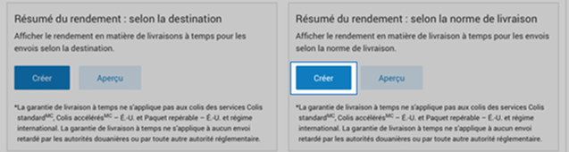 Menu &laquo; Cr&eacute;er un nouveau rapport &raquo; d'Intelligence 360 avec l'option &laquo; R&eacute;sum&eacute; du rendement : selon la norme de livraison  &raquo; en surbrillance.