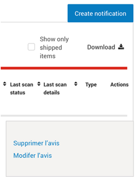 Option &laquo; Supprimer la notification &raquo; d'Intelligence 360.